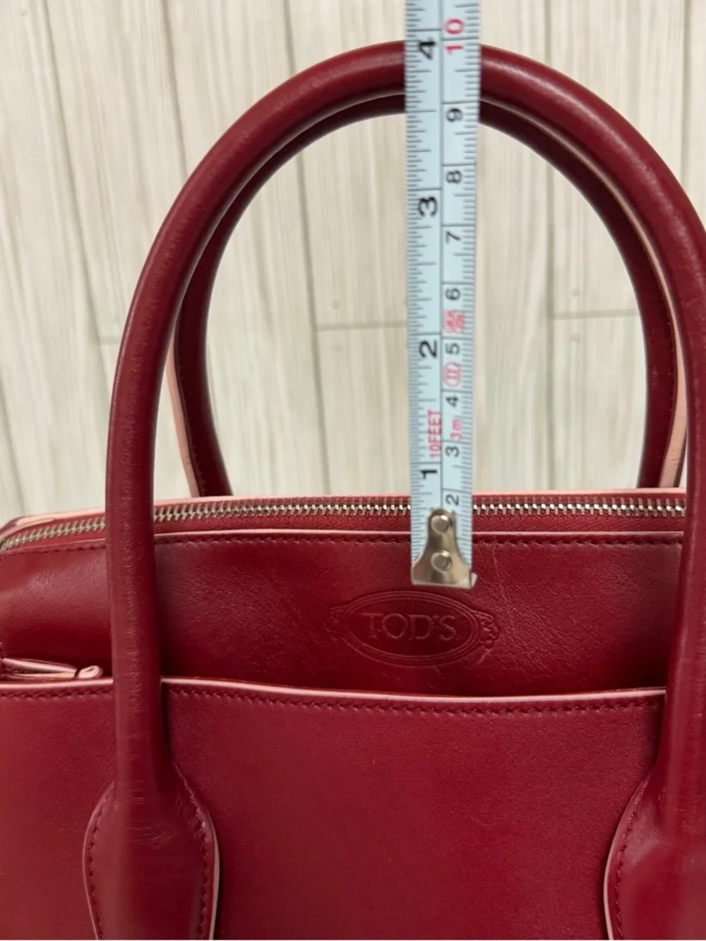 Tod’s Red Leather Satchel Top Handle Bag Double T Logo Designer Handbag